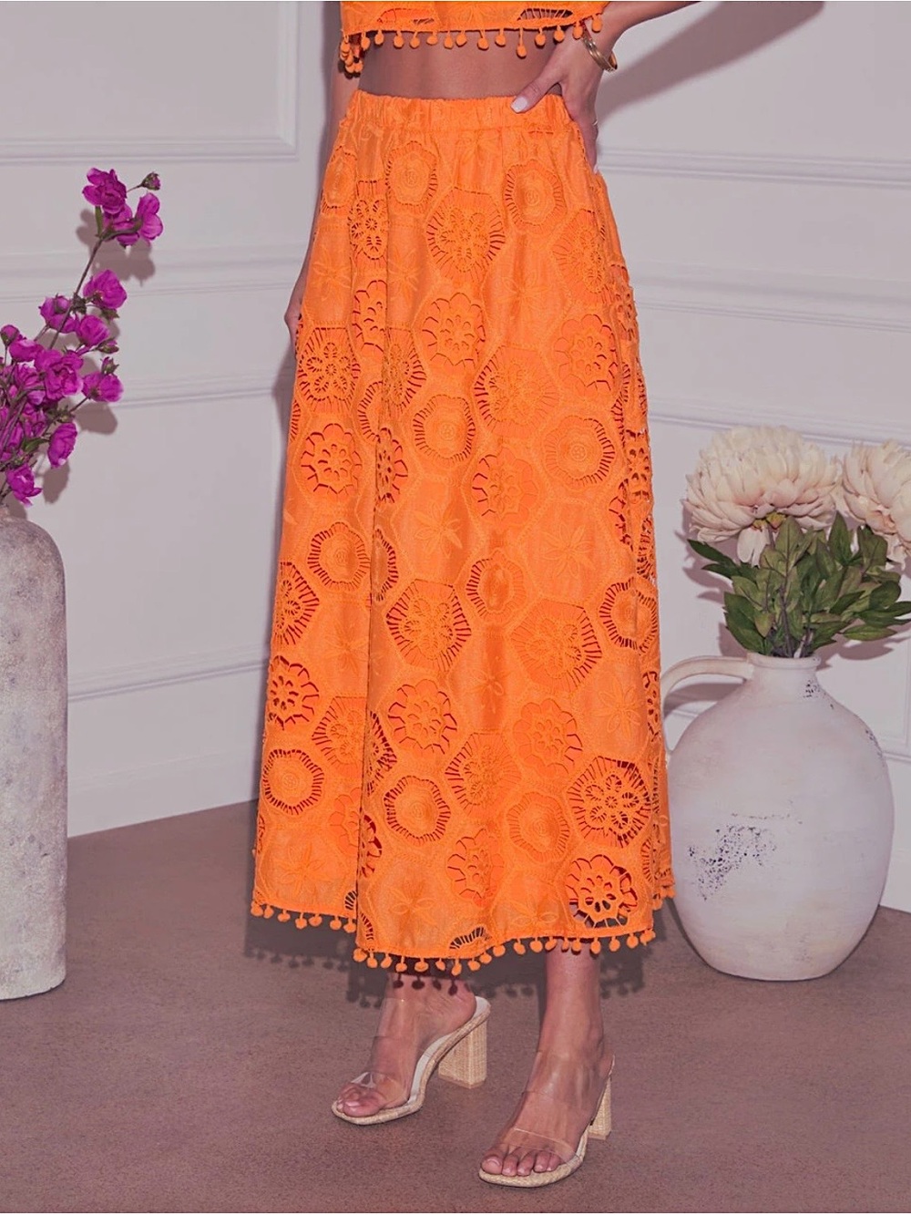 New VICI As You Are two-piece floral embroidered eyelet / pom-pom skirt set - Picture 3 of 8